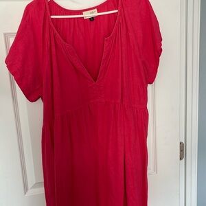 Hot pink mid length dress with pockets